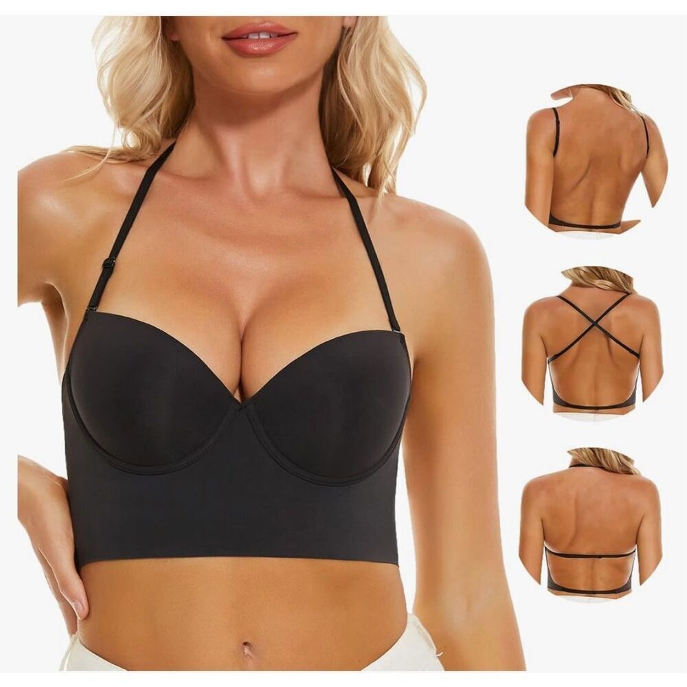 NEW Low Back Bras Backless Bra Plunge U-Shaped Halter Bra 3X